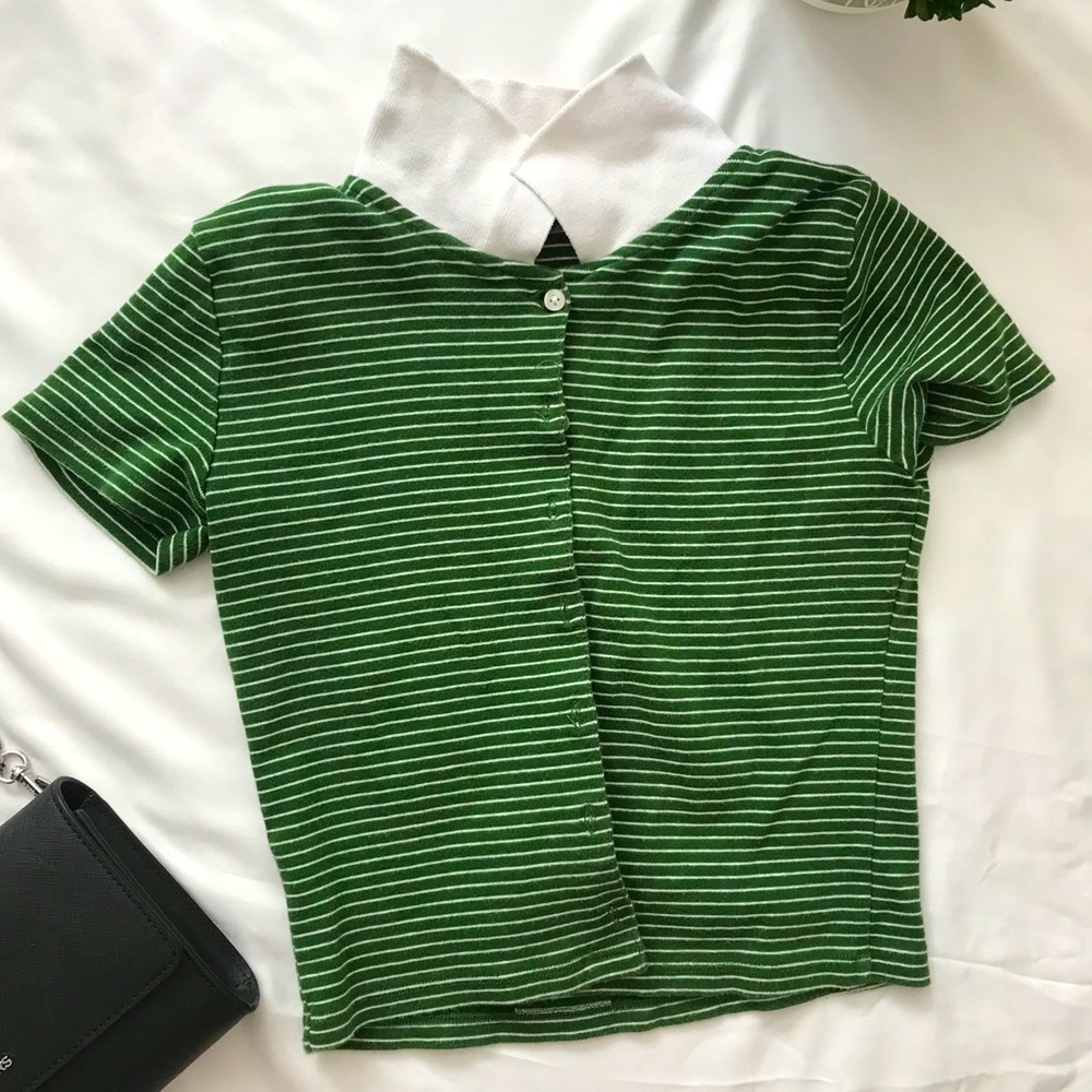 Brandy Melville Green Collared Tee